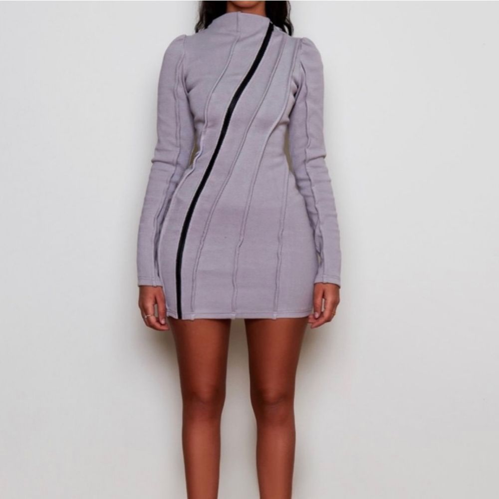 BBXBRAND gray canyon ribbed and zipper mini dress size UK 18, new with tags!
